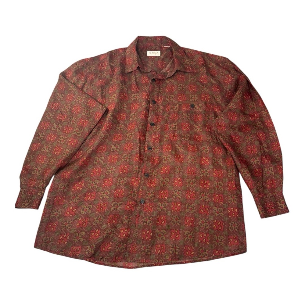 Men’s VINTAGE Summa Silk Button Down Dress Collared Shirt Flowers Red Large?